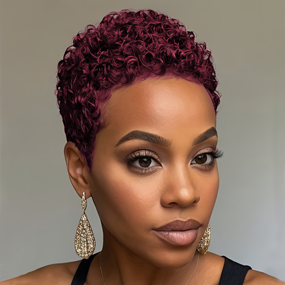 150% densité 4 pouces pleine Machine faite perruque courte Afro bouclés perruque de cheveux humains Afro perruques courtes pour les femmes coupe lutin perruque cheveux humains