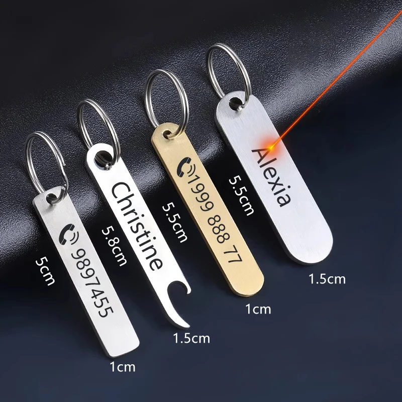 Novo aço inoxidável anti-perdido telefone móvel número nome tag personalizado gravado chaveiro do carro presente para ele chaveiro personalizado