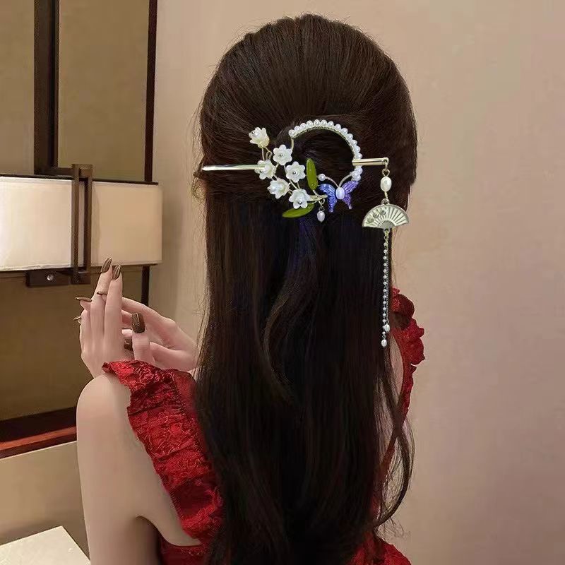 Tocado nuevo de estilo chino, palitos florales para el cabello para mujer, horquilla con borlas, Clip para el cabello de estilo Hanfu moderno, accesorios para cabello femenino
