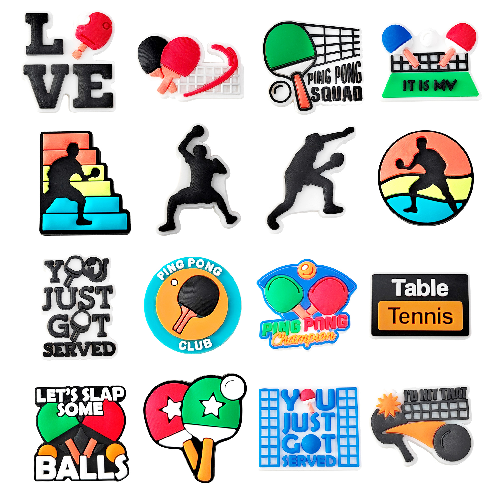 16 Stuks Tafeltennis Sport Pvc Schoen Bedels Ontwerp Man Spelden Accessoires Grappige Tuinschoenen Gesp Decoratie Unisex Kids Geschenken