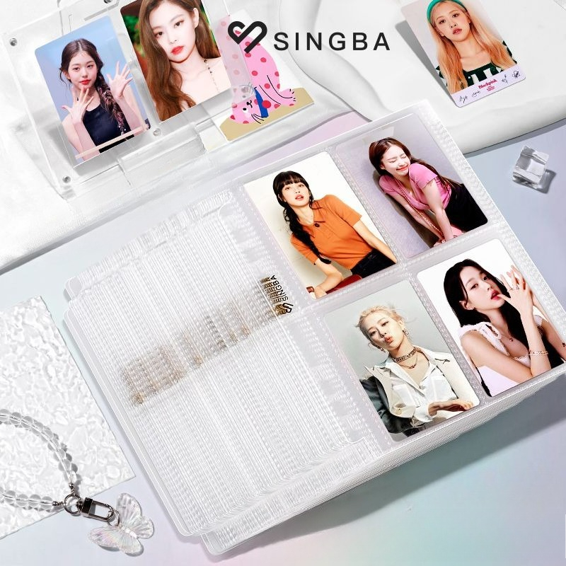 SINGBA 20 шт. прозрачных матовых протекторов для фотокарточек формата A5 с 7 отверстиями, без кислот, 4 кармана, для хранения карточек 3 и 3,5 дюйма в альбомах
