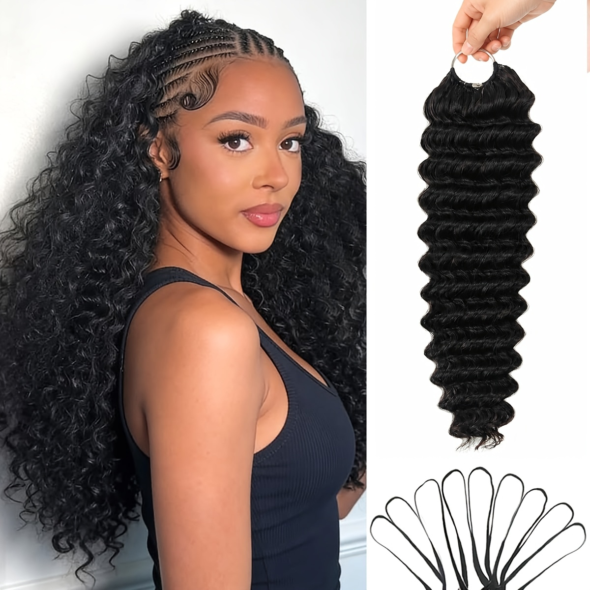 Extensiones de Cabello Humano con Ondas Profundas, Tejido a Crochet, 60G, Sin Nudos, Pre-Separadas, Nudos Invisibles, para Trenzas Boho