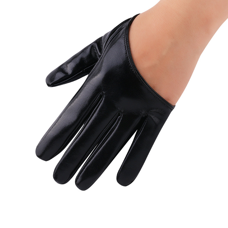 1 paar mode dames strakke lange vingerhandschoenen imitatie PU-leer sexy halfpalmhandschoenen feestprestaties zwarte korte wanten
