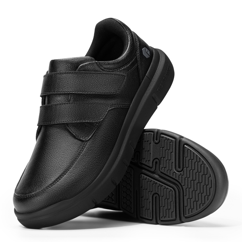 FitVille Herren-Wanderschuhe mit Klettverschluss, bequeme Business-Schuhe aus Leder, orthopädische Diabetikerschuhe für geschwollene Füße