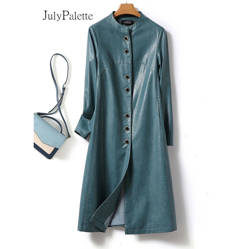 Julypalette-女性のシープスキンOネックシングルブレストスプリットレザーコート、シックな女性のミドル丈アウター、高品質、新しい、M-5XL、2024
