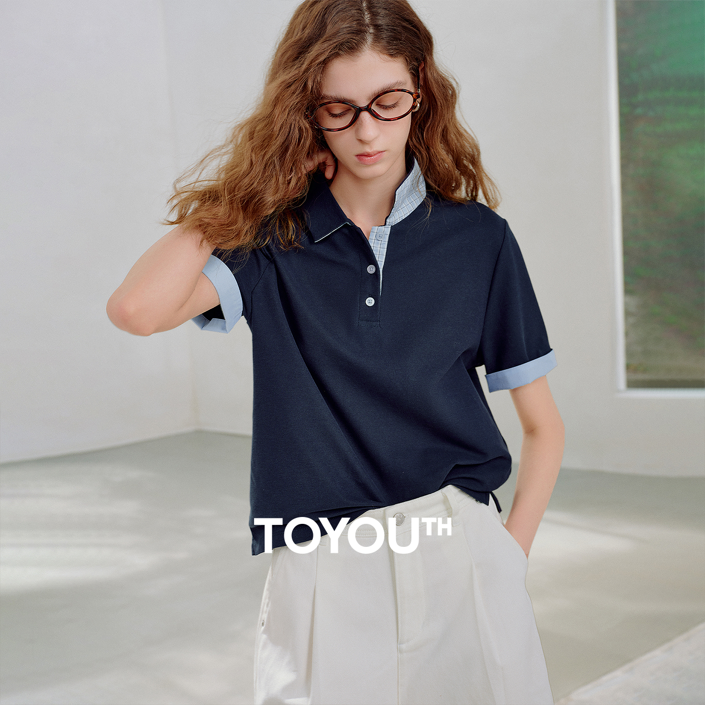 TOYOUTH Donna Piqué Polo Tees 2026 Estate Nuovo Aggiornato Color-Block Plaid Fold-Back Manica Vintage Casual Magliette e camicette