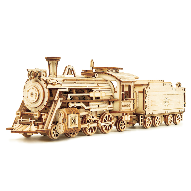Robotime Rokr 3D drewniane puzzle zabawki Montessori pociąg parowy, jeep wojskowy, ciężka ciężarówka zestawy do budowania modeli dla dzieci