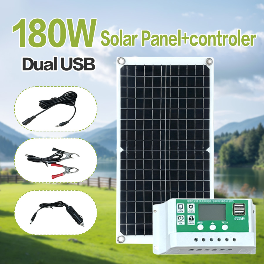 Panel Solar de 180W, sistema inversor fuera de la red de 12V/18V a 220V, Kit de energía Solar para tiendas de campaña RV, Camping, pesca, carga al aire libre