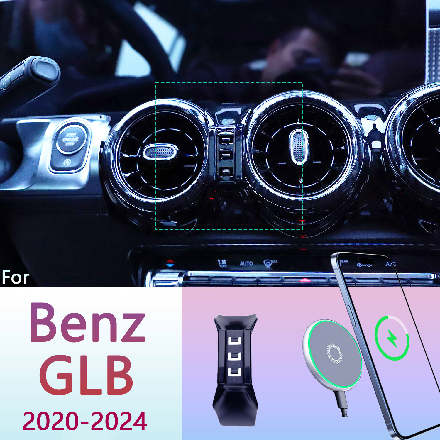 Voor Mercedes Benz GLB X247 2020-2024 Magnetische Telefoon Houder 15W Draadloos Opladen Telefoon Stand MagSafe Telefoon ondersteuning Custom Base