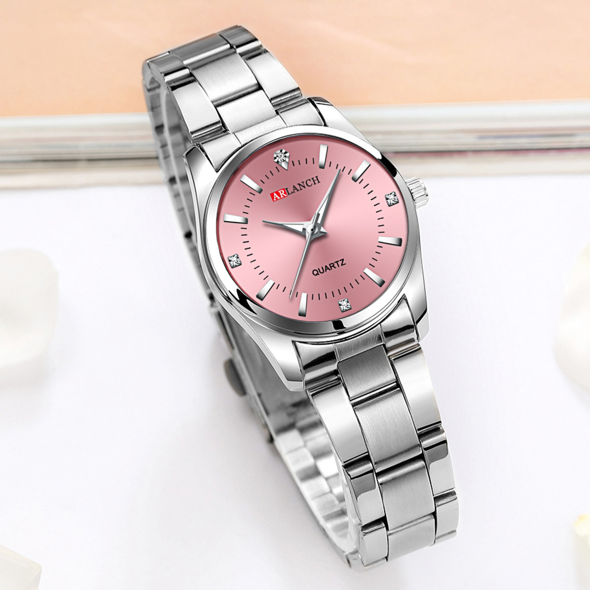 Relógio feminino de luxo 29mm moda aço inoxidável strass rosa minimalista menina relógio viagem ao ar livre relógios de pulso femininos