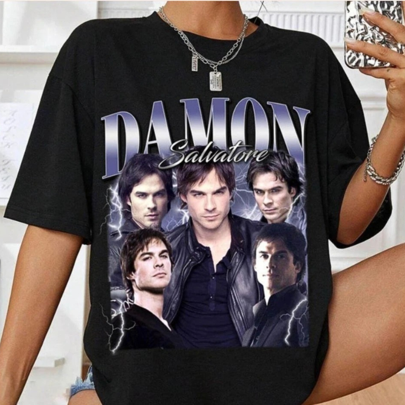 Футболка Damon Salvatore, мужская футболка с узором «Дневники вампира», хлопковая повседневная модная уличная одежда унисекс Four Seasons