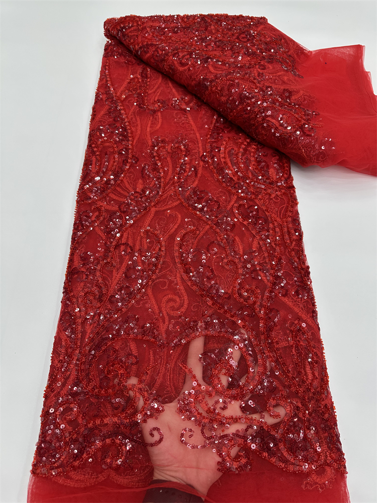 Dernière collection de tissus en dentelle africaine, paillettes françaises de luxe, tissu en dentelle maillée, perles faites à la main haut de gamme pour mariage, 2026