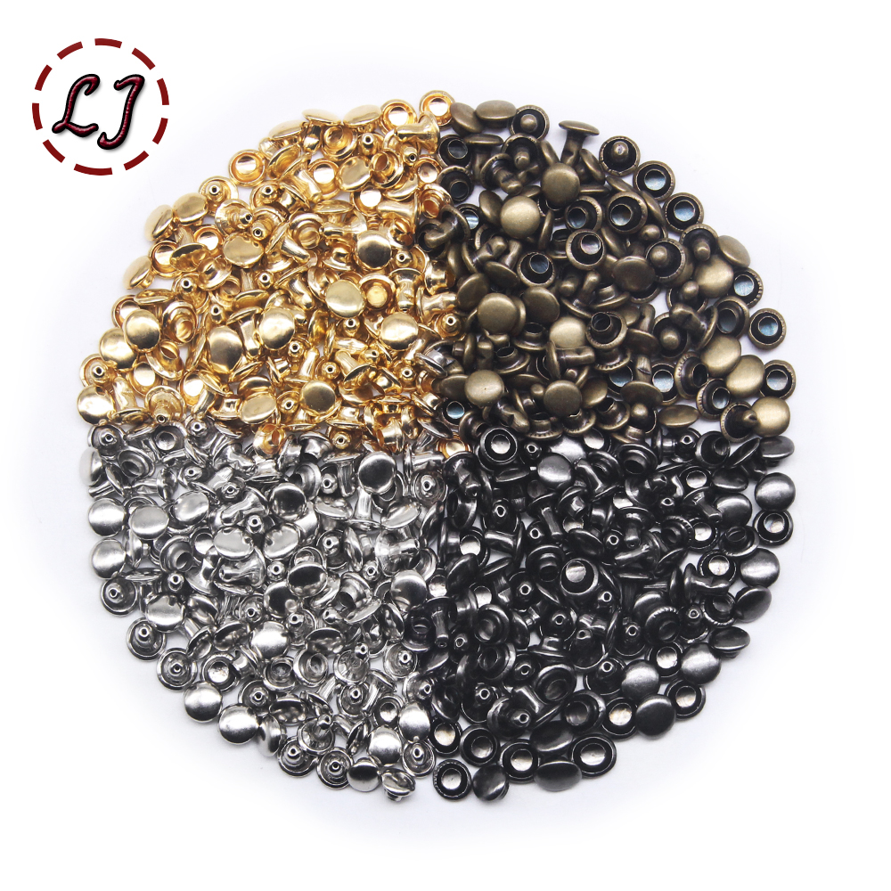 Novo 100 conjuntos 5/6/7/8/9mm latão metal tampa dupla rebites studs rebite redondo para artesanato de couro saco vestuário artesanal diy acessórios