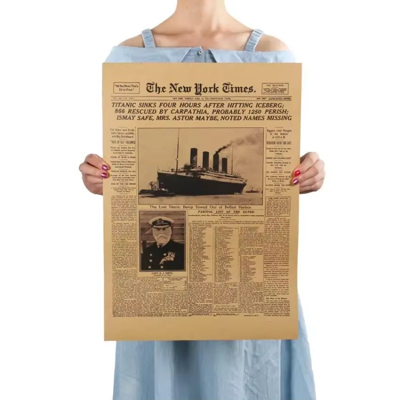 1PC Classico The New York Times Storia Poster Titanic Shipwreck Vecchio giornale Carta Kraft