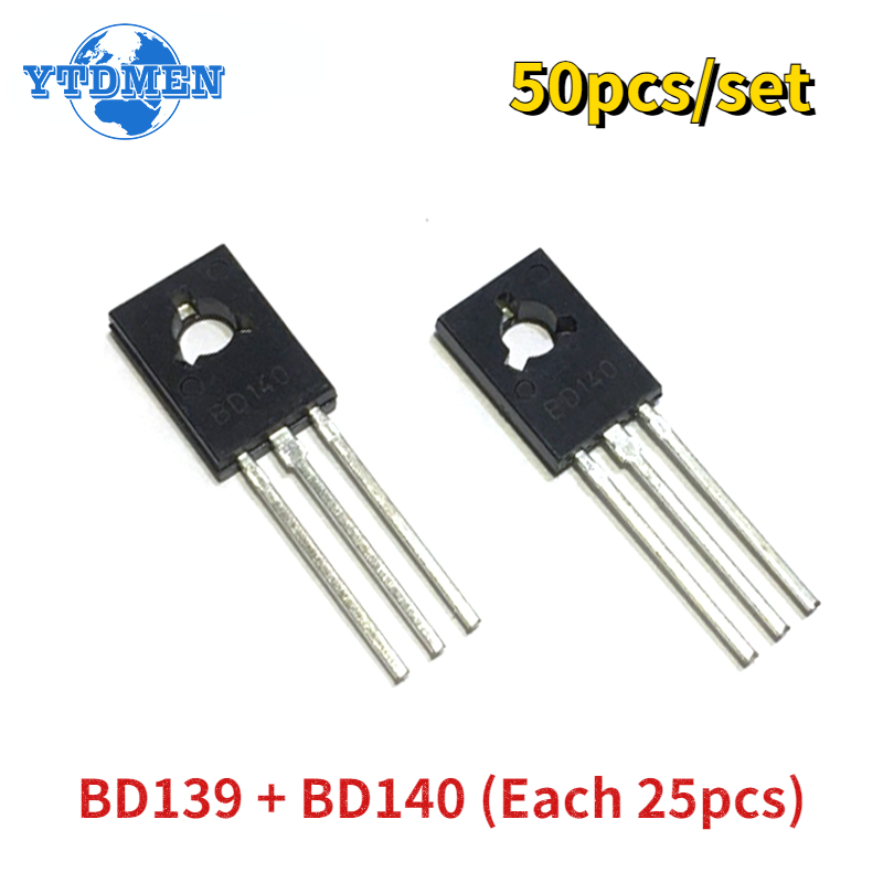 50 uds/set Transistor BD139 BD140 cada 25 uds TO-126 NPN PNP 80V 1.5A TO126 Kit surtido de transistores triodo de silicio