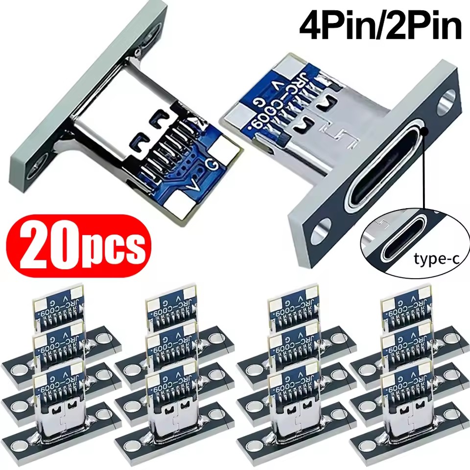 5/10/20 ชิ้นขั้วต่อตัวเมีย Type-C USB 3.1 Type-C 2Pin 4Pin ช่องเสียบพอร์ตชาร์จประเภทซีซ็อกเก็ตพร้อมแผ่นยึดสกรู