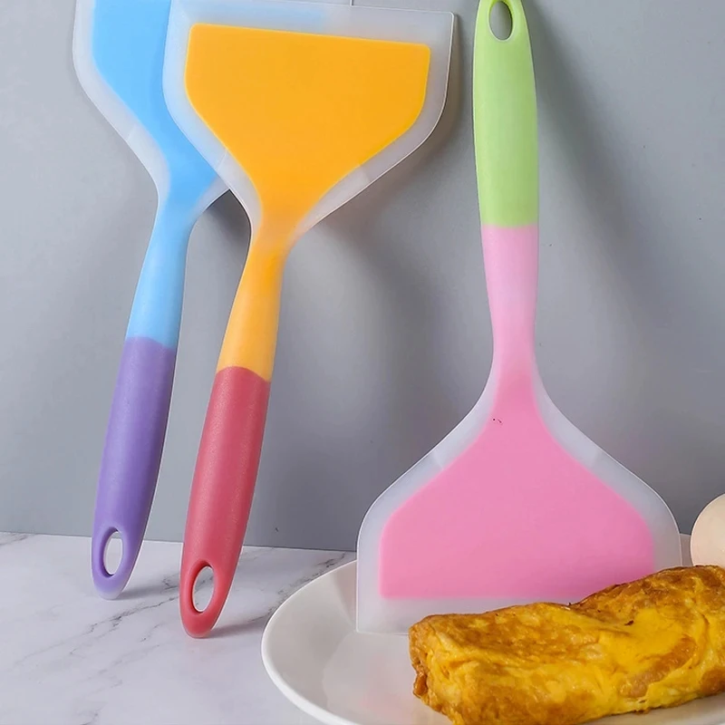 Espátula de silicone para utensílios de cozinha, alça transparente de cor dupla, antiaderente, espátula de fritura resistente ao calor