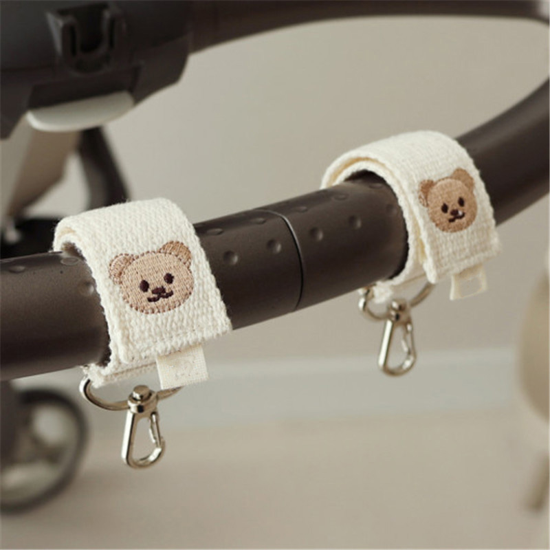 Urso bordado dos desenhos animados gancho durável universal carrinho de bebê clipe ganchos para pendurar sacos da mamãe saco de fraldas acessórios