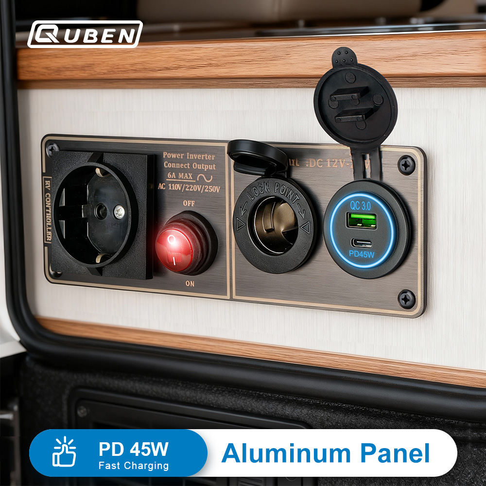 Autoladegerät Multifunktions-Aluminium-Panel-Wechselrichter AC 220V-250V EU Dual Port USB QC3.0 12V 24V für Wohnmobil-Yacht-Reiseanhänger