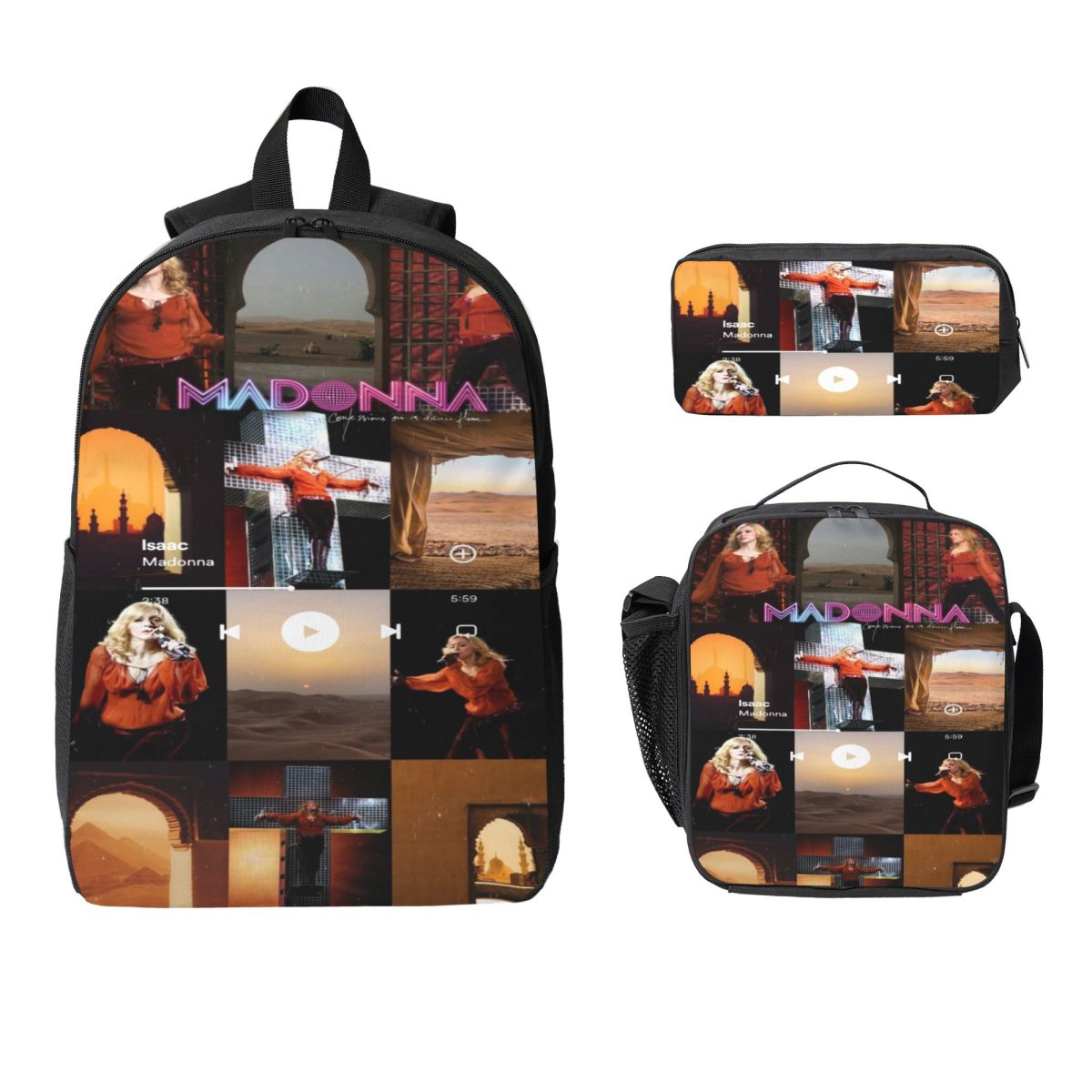 3-teiliges Rucksack-Set „Madonnas Confessions II 2026“ für Kinder, Stifttaschen, Büchertaschen-Sets mit Lunchbox für Schüler, Tagesrucksack