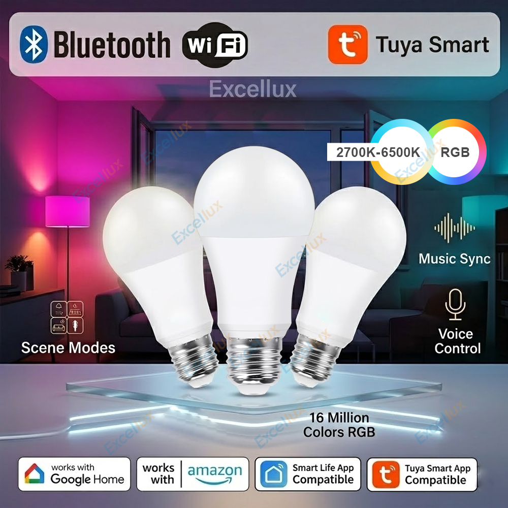 Tuya Smart LED-Glühbirne E27 15W WiFi/Bluetooth RGBCW Lampe Dimmbar Smart Life App Fernbedienung Sprachsteuerung über Alexa Google Home