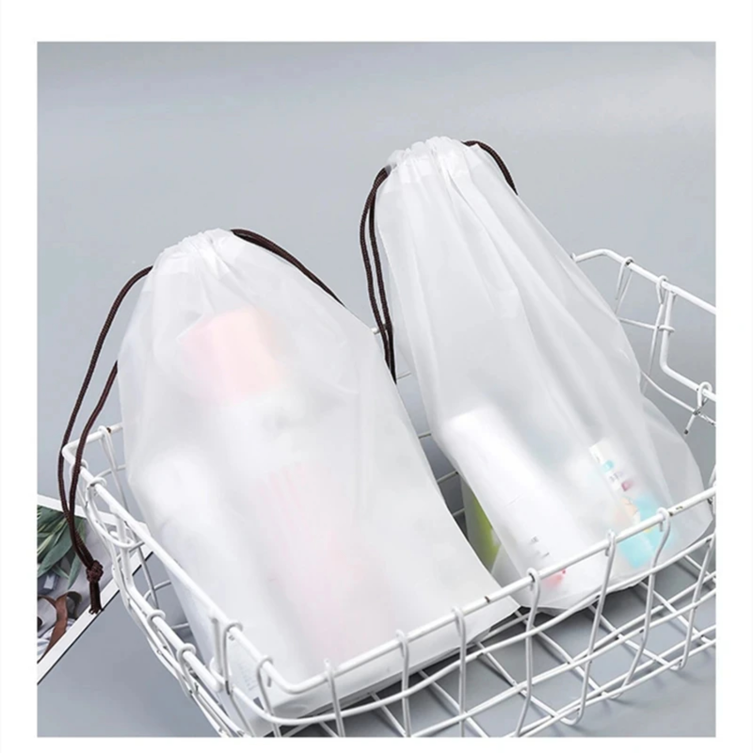 10/20 Buah Tas Serut Kemasan Pakaian Buram Transparan Kantong Tahan Air Organizer Sepatu Saku Travel