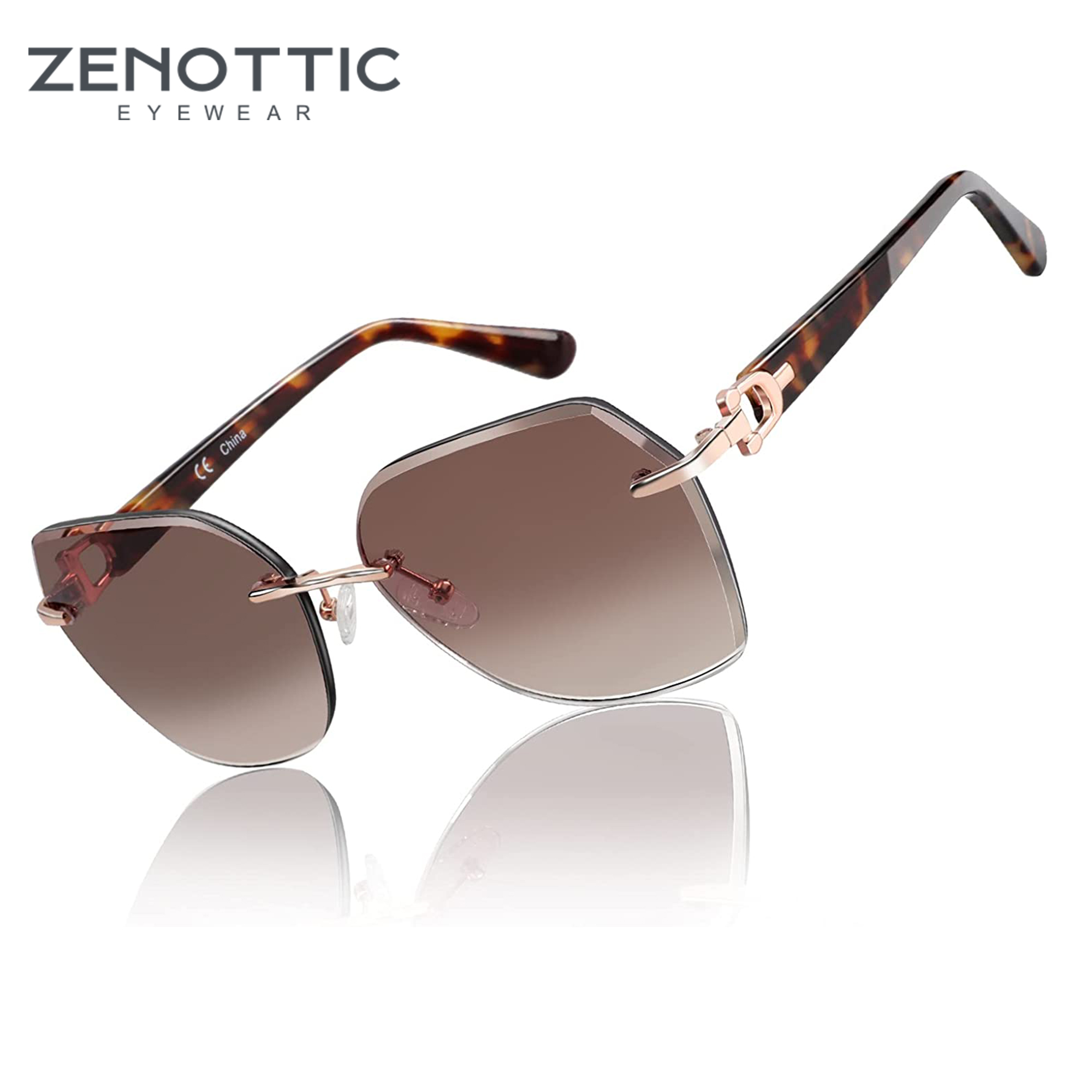 ZENOTTIC-gafas de sol sin montura para mujer, lentes de sol con degradado de Metal, mariposa, UV400, antirreflectantes