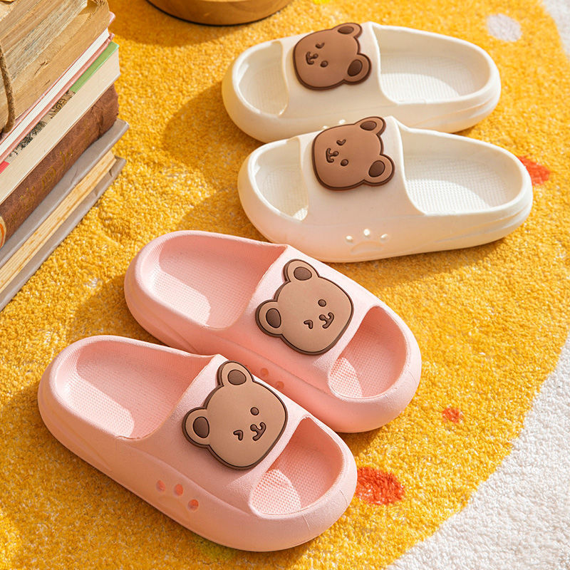 Urso dos desenhos animados crianças chinelos meninos meninas sola grossa antiderrapante sapatos de praia verão macio eva conforto flip flops chinelo de banheiro interior
