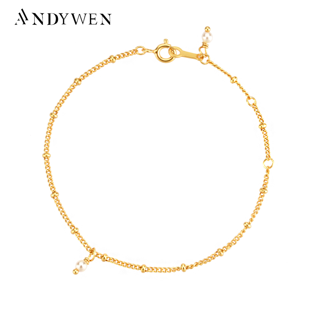 ANDYWEN-pulsera de plata de ley 2020 925 con perlas doradas, cadena con dijes, joyería fina de moda Punk Rock, joyas de lujo de cristal, 2020
