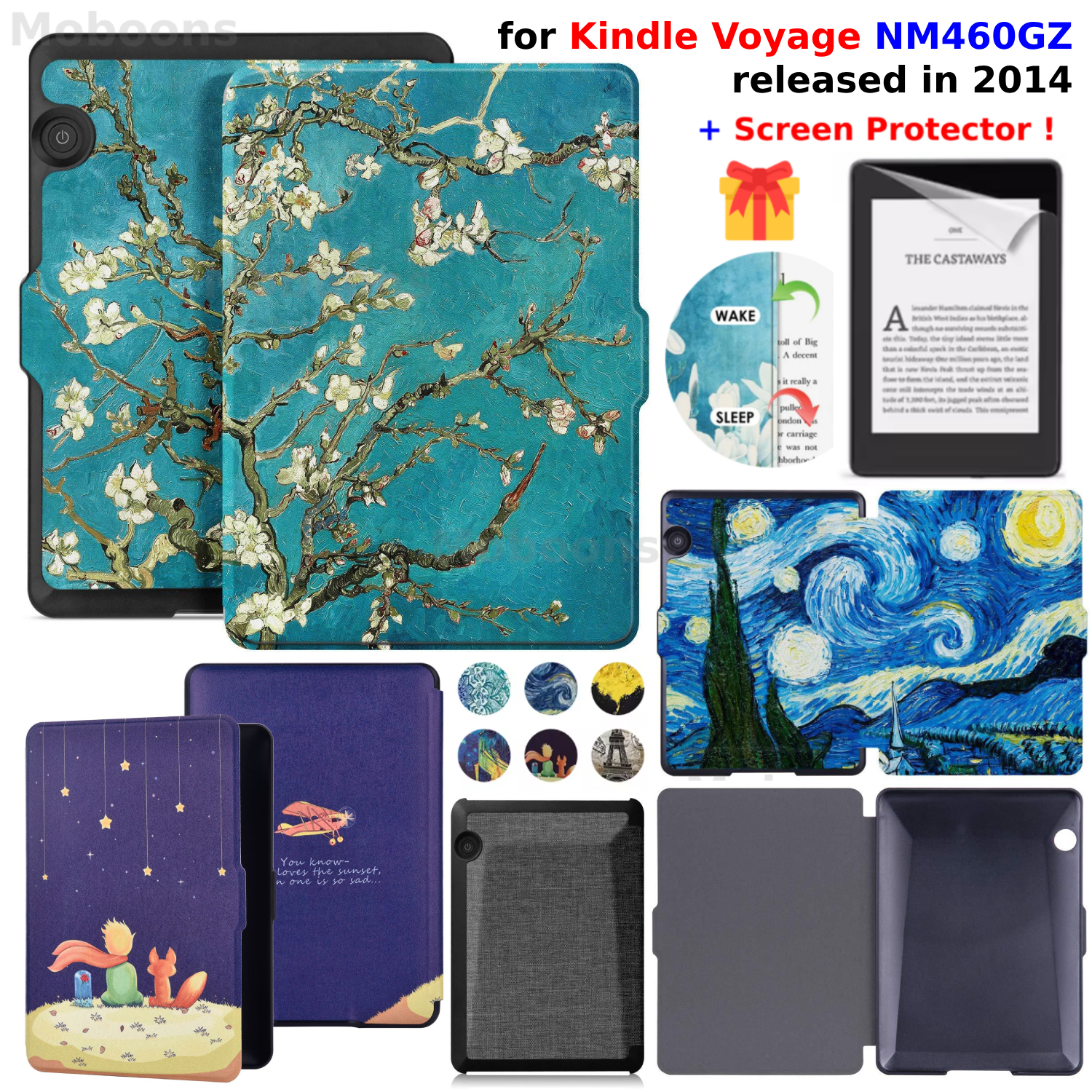 Etui na Kindle Voyage 2014 NM460GZ, Okładka Książkowa ze Skóry PU, Etui Chroniące z Funkcją Auto Wake/Sleep, Akcesoria do Czytnika Kindle, Skóra