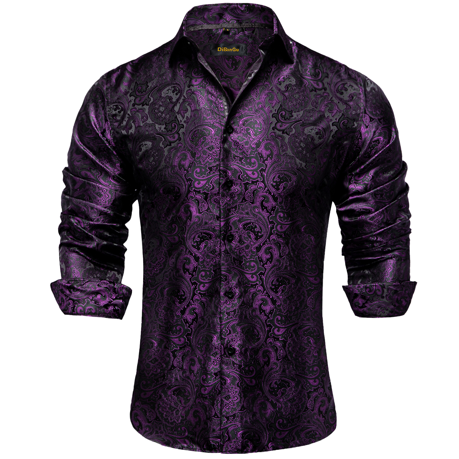 Camicie di seta Paisley viola di lusso da uomo, maniche lunghe, smoking firmato, camicia da cerimonia nuziale per uomo, DiBanGu