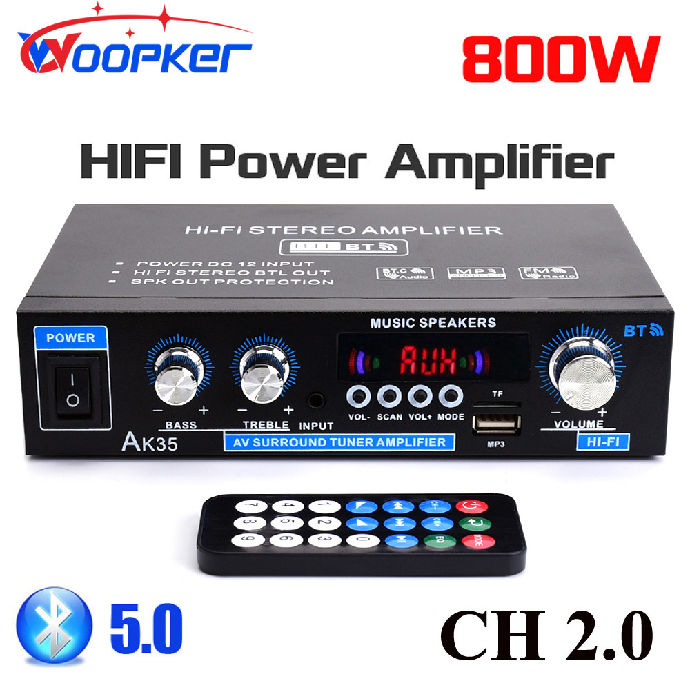 Woopker AK35 800W amplificadores digitales para el hogar 100-240V 12V potencia de Audio de graves Bluetooth AMP Hifi FM altavoces subwoofer