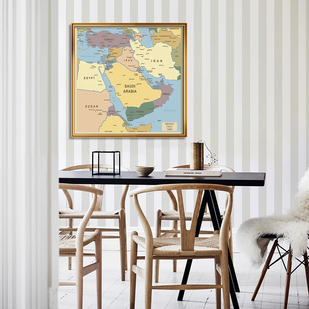 90*90 Cm Trung Đông Bản Đồ Chính Trị Không Dệt Tranh Canvas Trang Treo Tường Phòng Khách Trang Trí Nhà Cửa đồ Dùng Học Tập