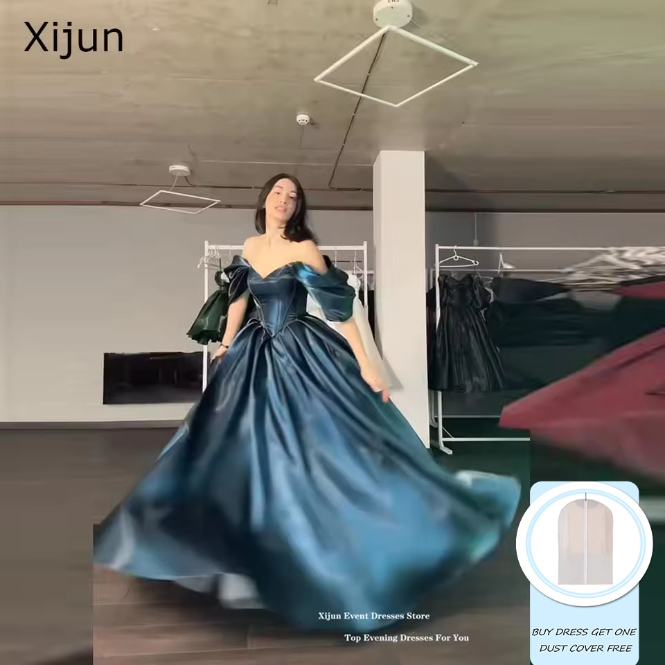 Suknie wieczorowe Xijun w kolorze turkusu, z odkrytymi ramionami, o kroju litery A, eleganckie suknie balowe, błyszczące długie suknie na przyjęcie urodzinowe, szyte na miarę.