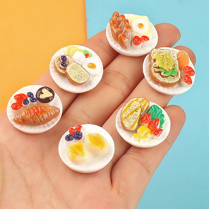 Acessórios de cozinha para casa de bonecas, 6 peças, mini brinquedos de comida, modelo 1:12, acessórios para casa de boneca, mini bolo, bandeja dim sum, brinquedo de supermercado