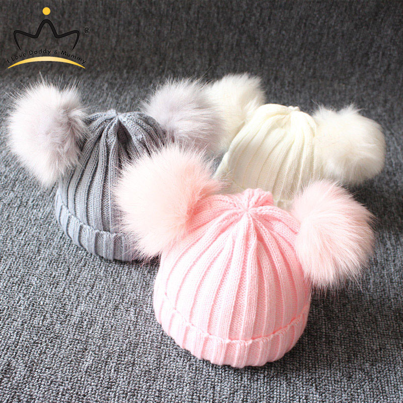 Cute Pompom Baby Hat Inverno Quente Malha Crianças Baby Girl Boy Beanie Cap Solid Outdoor Infant Toddler Crianças Hat Bonnet