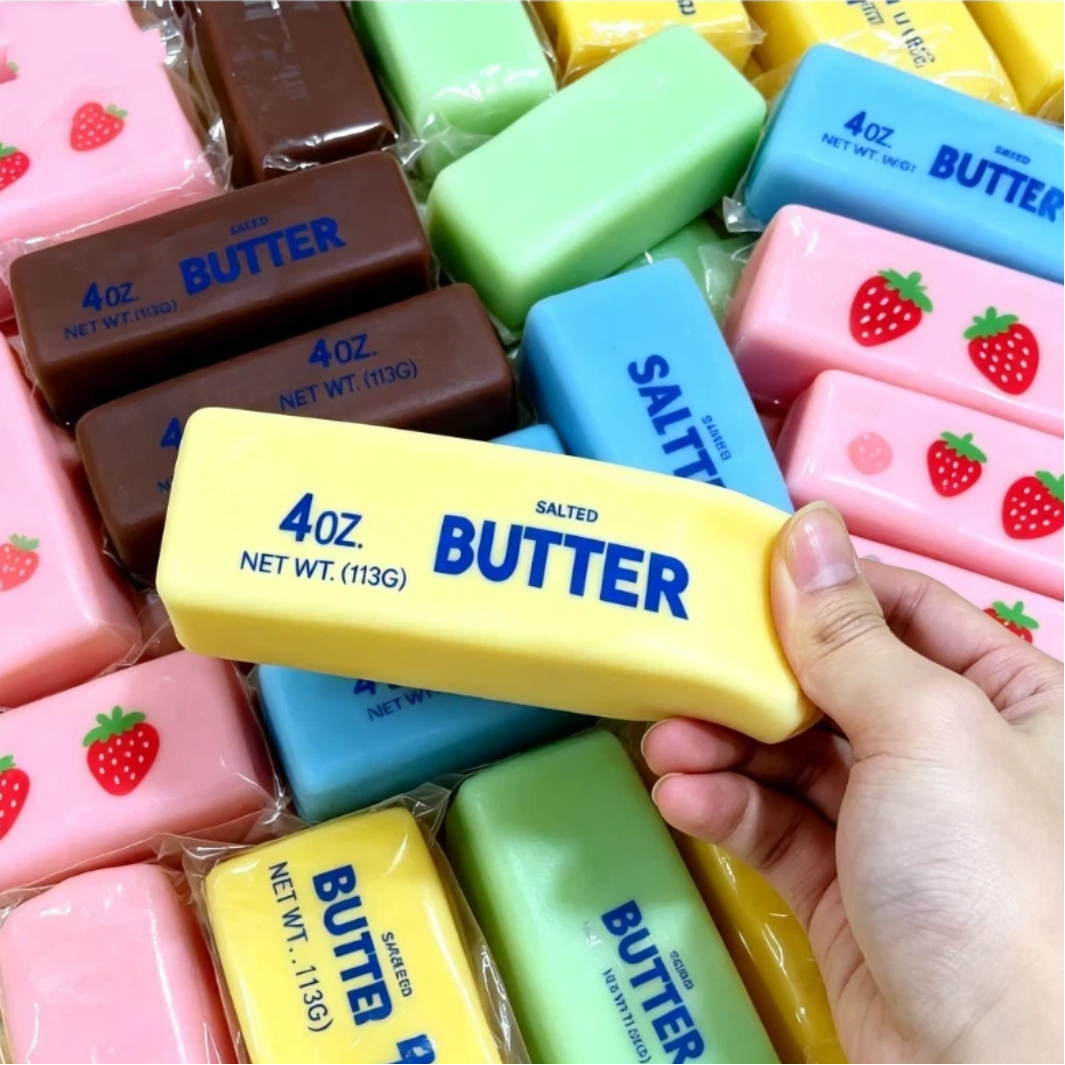 Brinquedo Anti-stress Squishy Elástico em Formato de Manteiga, Caixa Surpresa, Jogo Divertido de Descompressão, Brinquedo de Apertar para Alívio da Ansiedade
