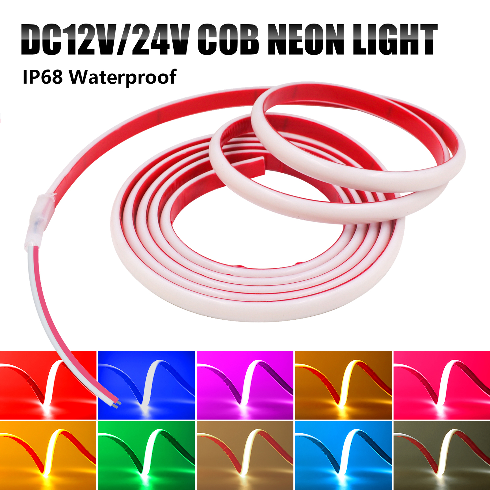 Tira de LED COB 12V 24V IP68 impermeable de alta densidad 320LEDs/m cinta LED COB Flexible luz de neón blanco rojo verde azul rosa amarillo