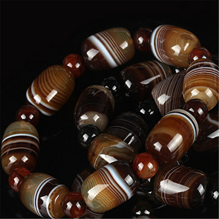 Bracciale Unisex con Perle di Agata Avvolte in Seta Naturale Brasiliana, Gioielli in Stile Nazionale Lutong per Uomini e Donne