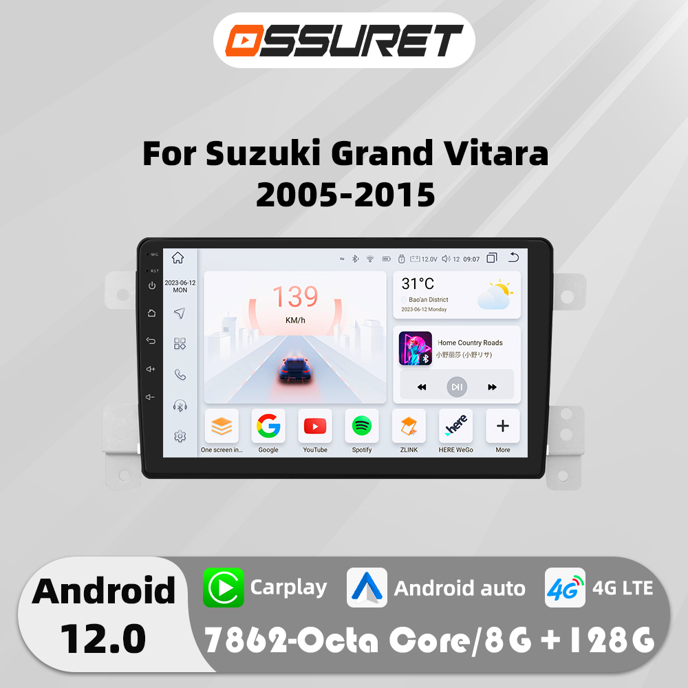 9"Android 12 Auto Car Radio For SUZUKI GRAND VITARA Escudo 2005-2015 Multimedia Video Player GPS Stereo 4G BT Carplay SWC Screen
