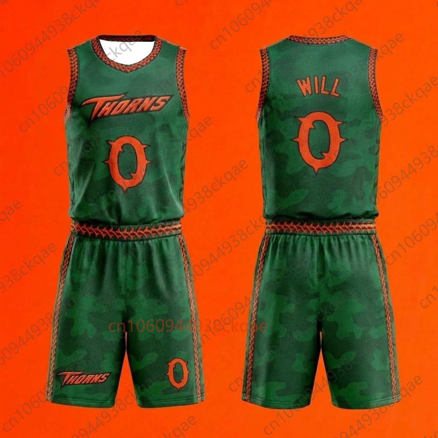 Vineland Thorns Basketball-Trikot-Set GOAT Movie Will 0 Green Camo Uniform Mesh Shorts Shirt Sportswear