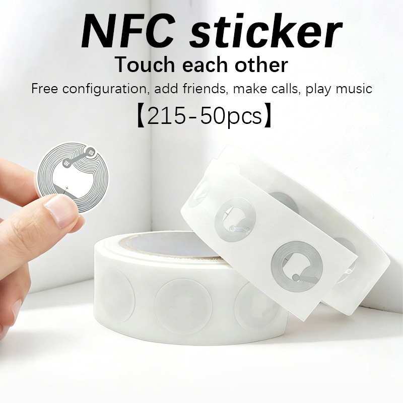 50 ชิ้น 215 NFC แท็กอิเล็กทรอนิกส์โทรศัพท์มือถือ, การ์ด NFC สีขาว, การ์ด Ntag แบบกลม, การ์ดเกม, คำสั่งด่วน, ผนังเพลง, การตรวจจับการสัมผัส