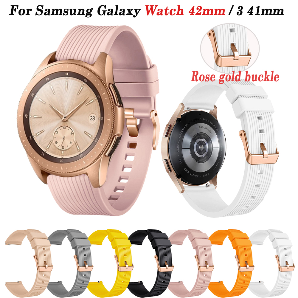 Correa de silicona de 20mm para Samsung Galaxy Watch, pulsera de 42mm, 4 5 Active 2 40 44mm Classic 42 46mm, pulsera con hebilla de oro rosa