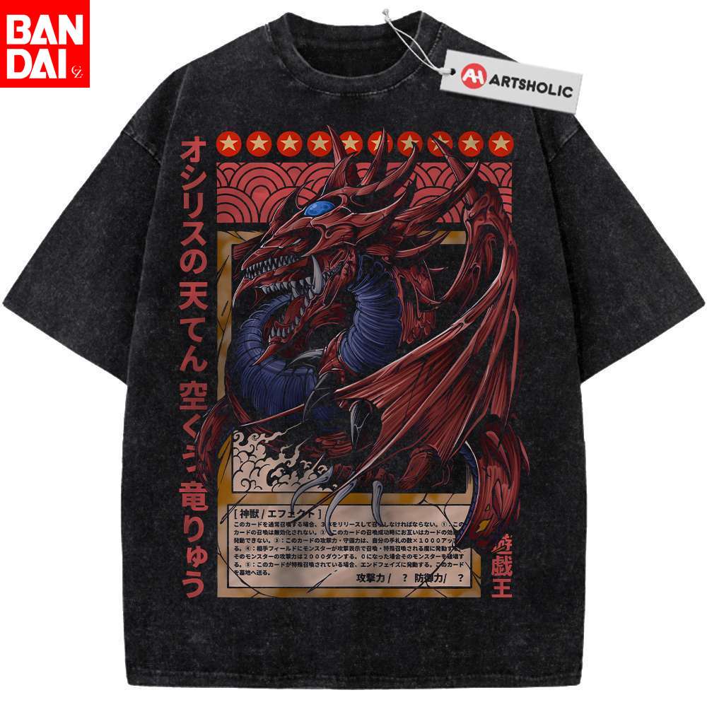 Yu-Gi-Oh! T-shirt Oversize Osiris le Dragon du Ciel, Imprimé Anime Vintage Délavé pour Homme, Style Harajuku Streetwear, Manches Courtes