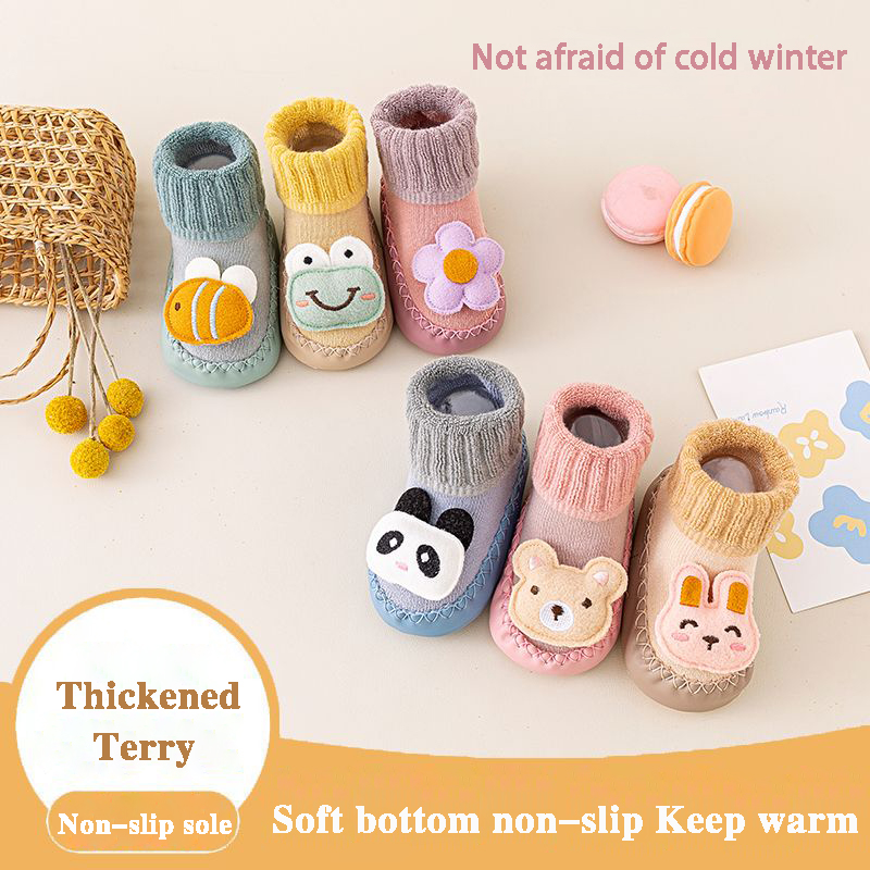 Bonito dos desenhos animados animal sapatos de bebê pé meias para menino menina inverno algodão macio anti deslizamento sola recém-nascido da criança primeiros caminhantes