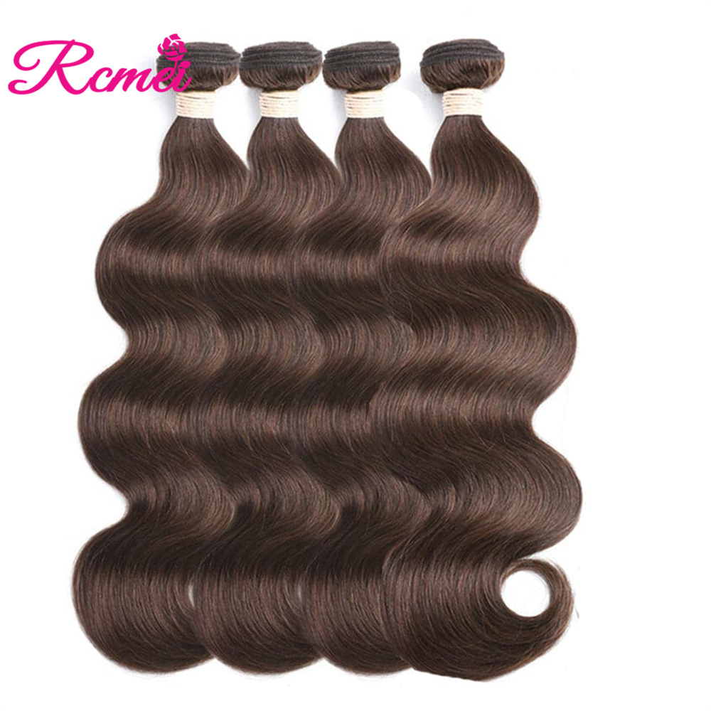 4 # Peruvian Body Wave Hair Bundles 10A Body Wave เส้นผมมนุษย์รวมกลุ่ม10-32นิ้วช็อกโกแลตสีน้ำตาล Remy เส้นผมมนุษย์ extension