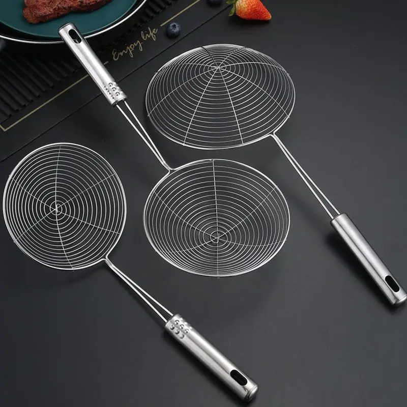 Skimmer Oval Stainless Steel Filter Mesh Oil Pot Food Filter Cookware Colander Filter Goreng Saringan Dapur Alat Memasak Memanggang