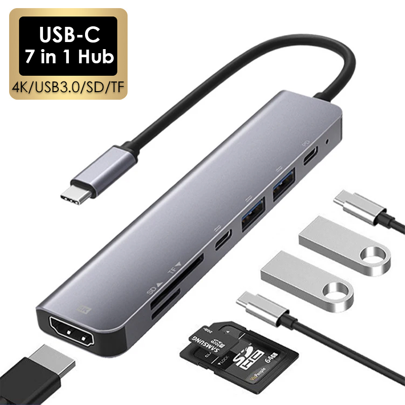 7 Trong 1 Loại C USB 3.1 HDMI 4K 60Hz Video USB 3.0 USB2.0 SD Khe Cắm Thẻ TF đầu Đọc Dữ Liệu USB-C PD Sạc Dành Cho Máy Macbook