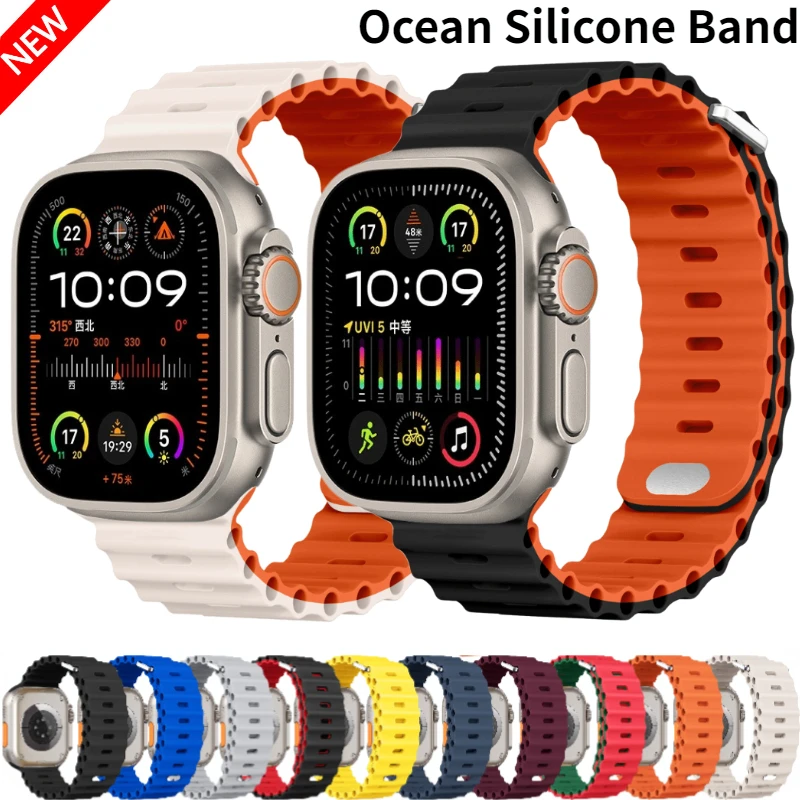 Correa oceánica para Apple Watch Ultra 2 Band 49mm 10 9 8 7 46mm 45mm 41mm pulsera de silicona iWatch 6 5 4 SE 44mm 42mm