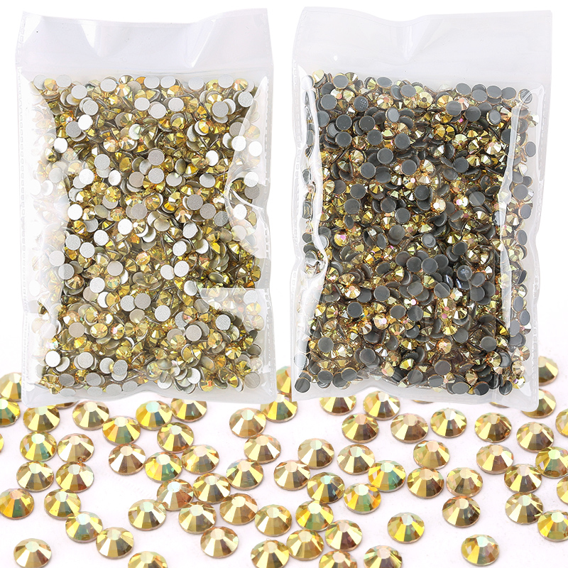 Crystal Metal Sunlight Flatback Rhinestone Shiny Yellow Hotfix Strass Glitter Stones Iron on Garment Decoration Akcesoria